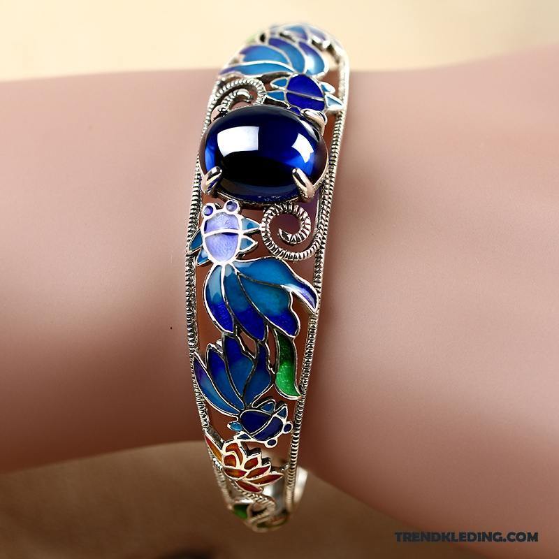 Armband Dames Zijde Kant Etnische Armbanden Blauw Zilver Rood