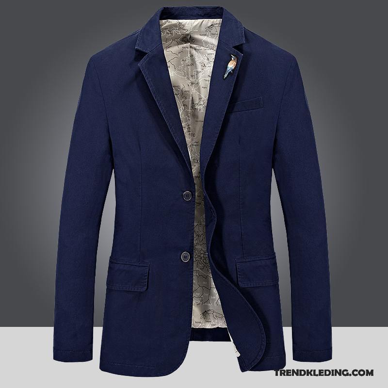 Blazer Heren Casual Losse Gentleman Bruiloft Middelbare Leeftijd Jas Blauw