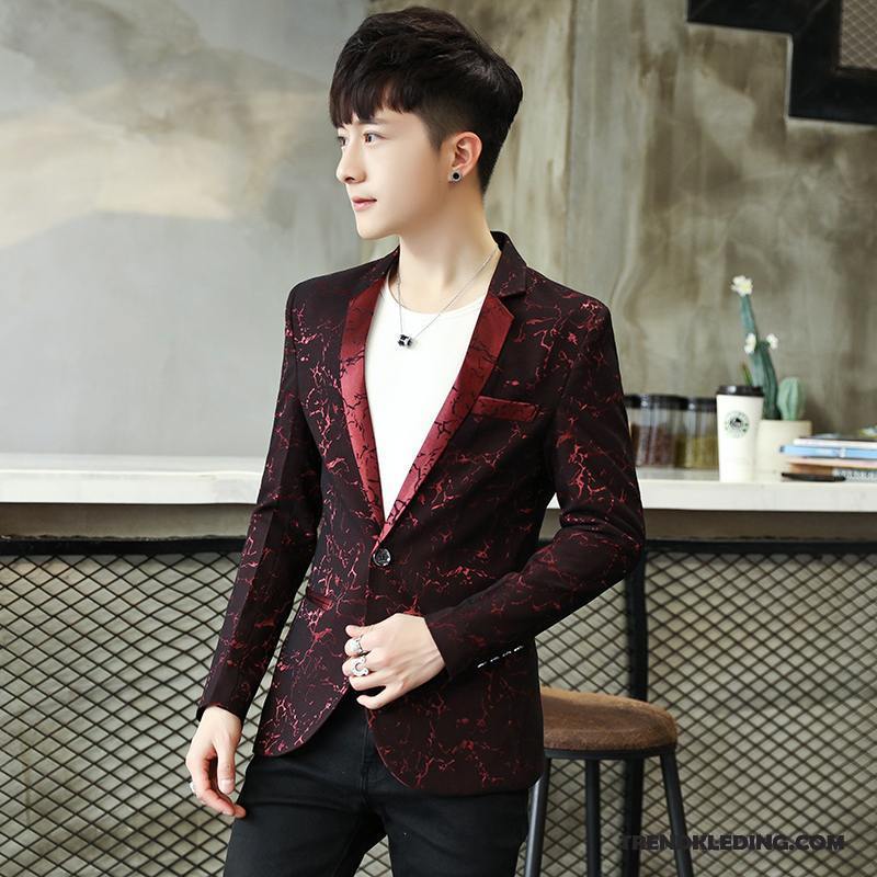 Blazer Heren Jasje Slim Fit Jeugd Pak Jasje Bedrijf Casual Rood