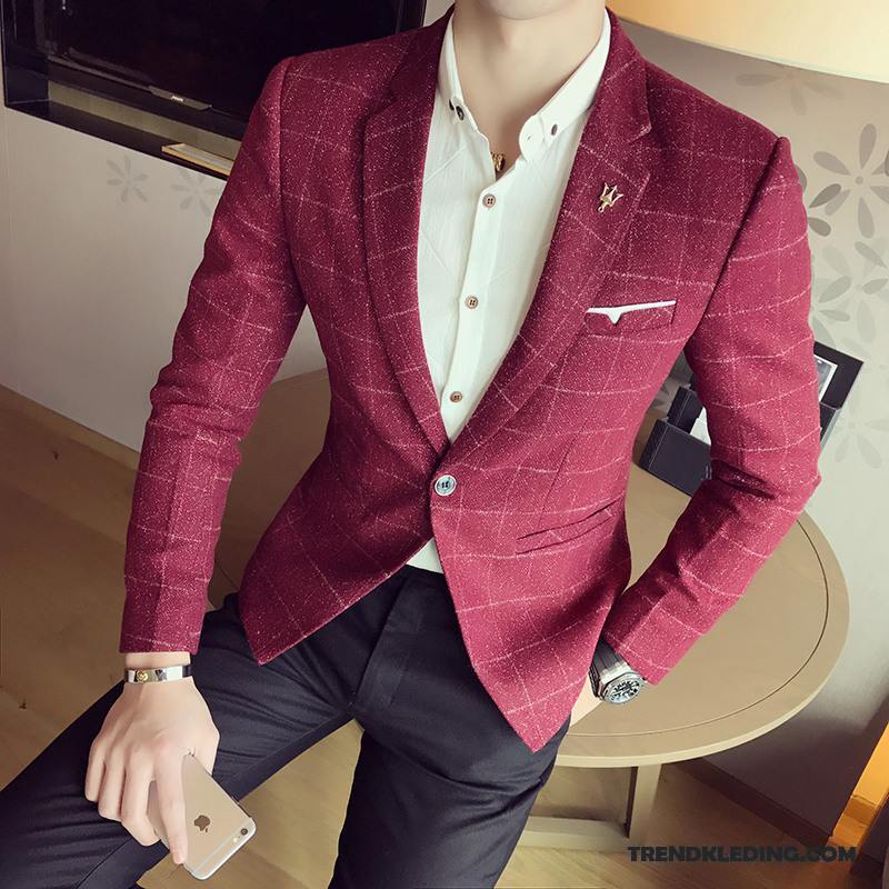 Blazer Heren Mannelijk Pak Jeugd Jas Trend Casual Rood