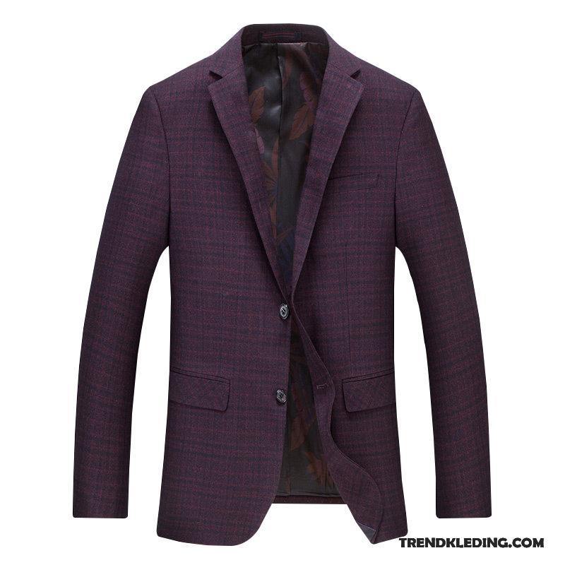 Blazer Heren Mooi Brits Herfst Dunne Pak Slim Fit Purper