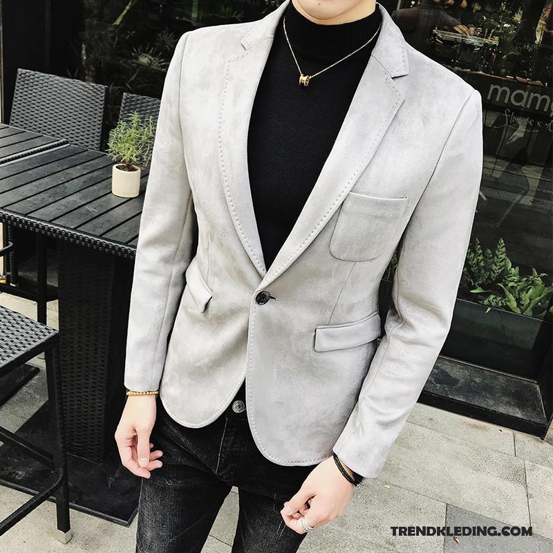 Blazer Heren Pak 2018 Slim Fit Jas Kasjmier Casual Grijs