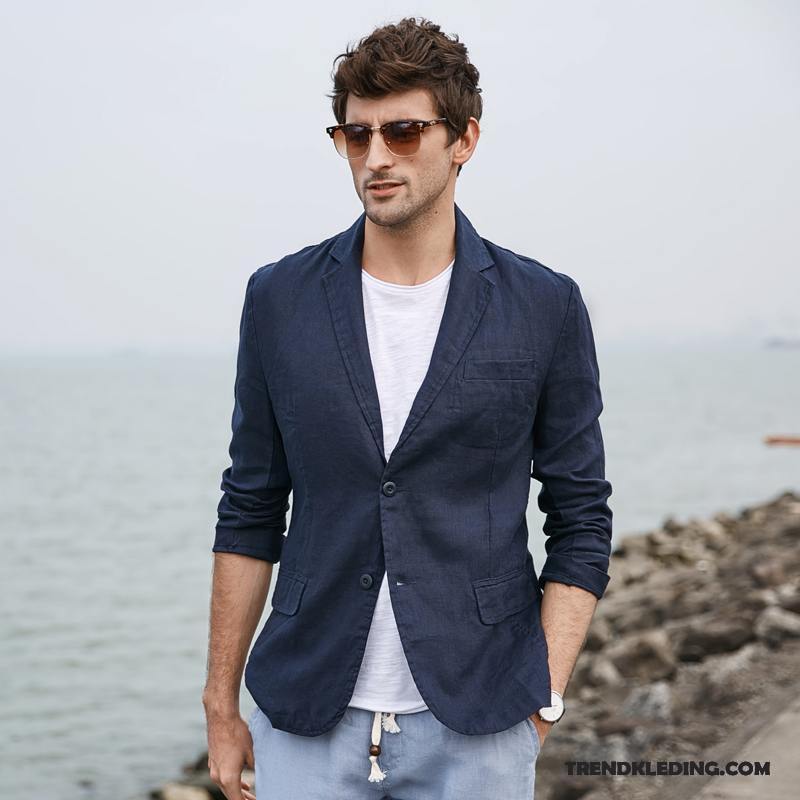 Blazer Heren Pak Mannelijk Casual Jasje Nieuw Voorjaar Blauw