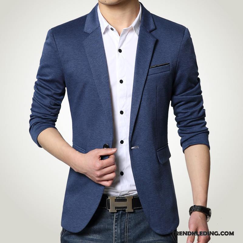 Blazer Heren Voorjaar Nieuw Casual Mannelijk Slim Fit Breien Blauw