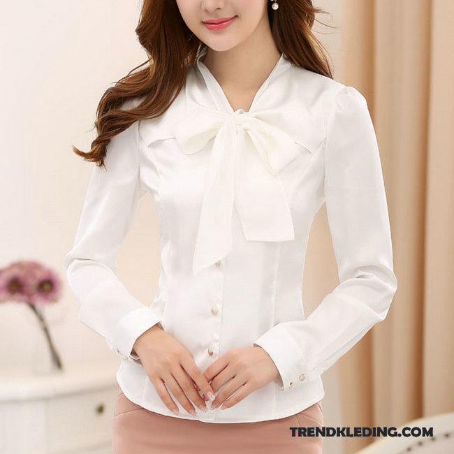Blouse Dames Blouse Overhemd Werkkleding Satijn Grote Maten Ijszijde Mode Wit