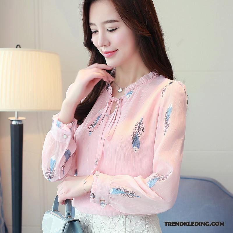 Blouse Dames Chiffon Zoet Voorjaar Mini Vers Super Roze