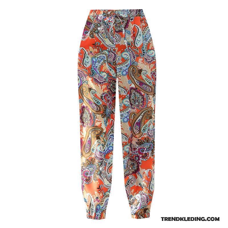 Broek Dames Dunne Bloemen Harlan Strand Natie Zomer Zandkleur Oranje