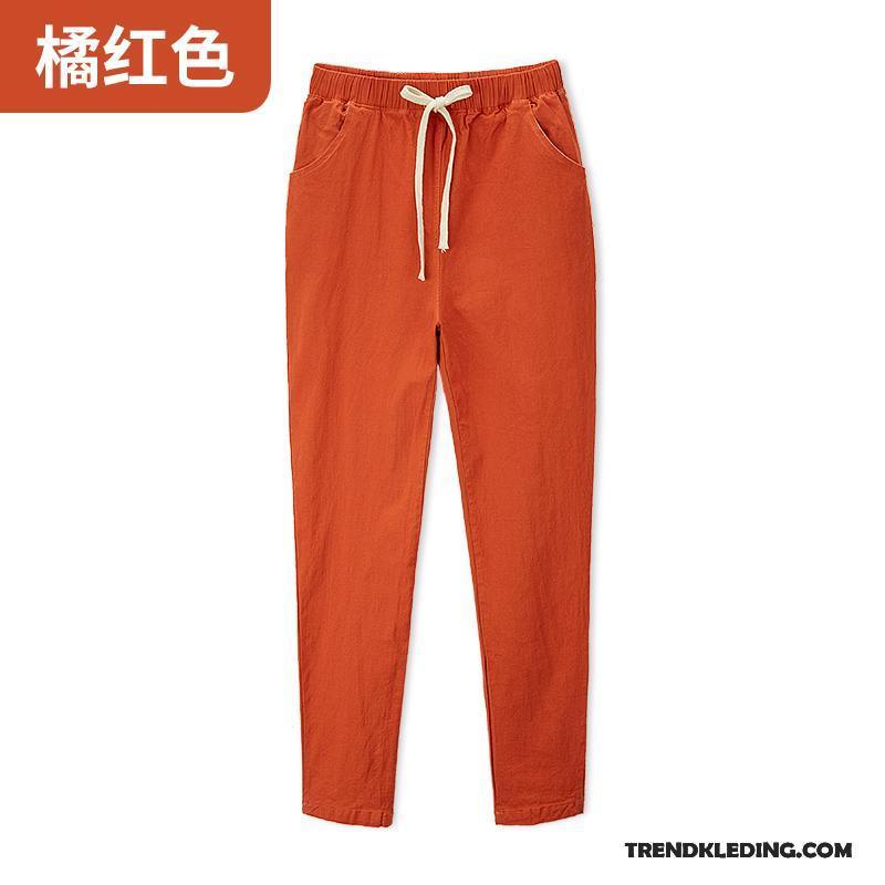 Broek Dames Student Losse Katoen En Linnen Casual Zomer Super Oranje Rood