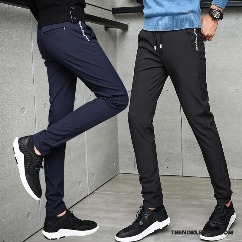 Broek Heren Jeugd Casual Broek Zomer Slim Fit Joggingbroek Trend Donkerblauw Goud