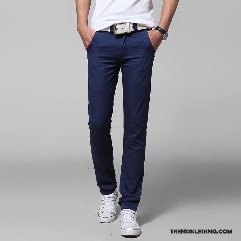 Broek Heren Jeugd Slim Fit Casual Broek Zomer Rechtdoor Elastiek Blauw Zwart