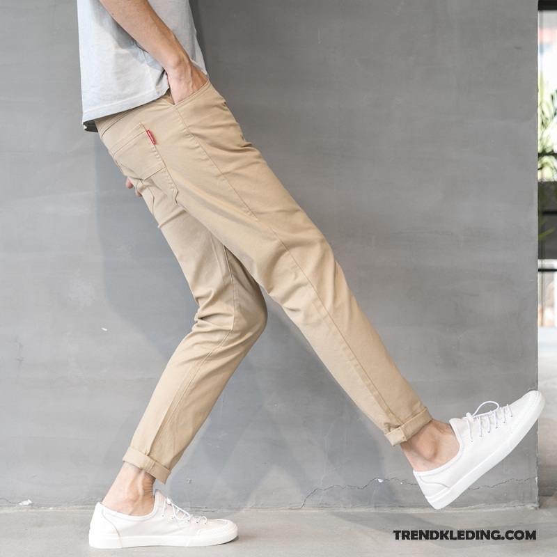 Broek Heren Rechtdoor Zomer Mannelijk Mini Slim Fit Casual Broek Wit Beige