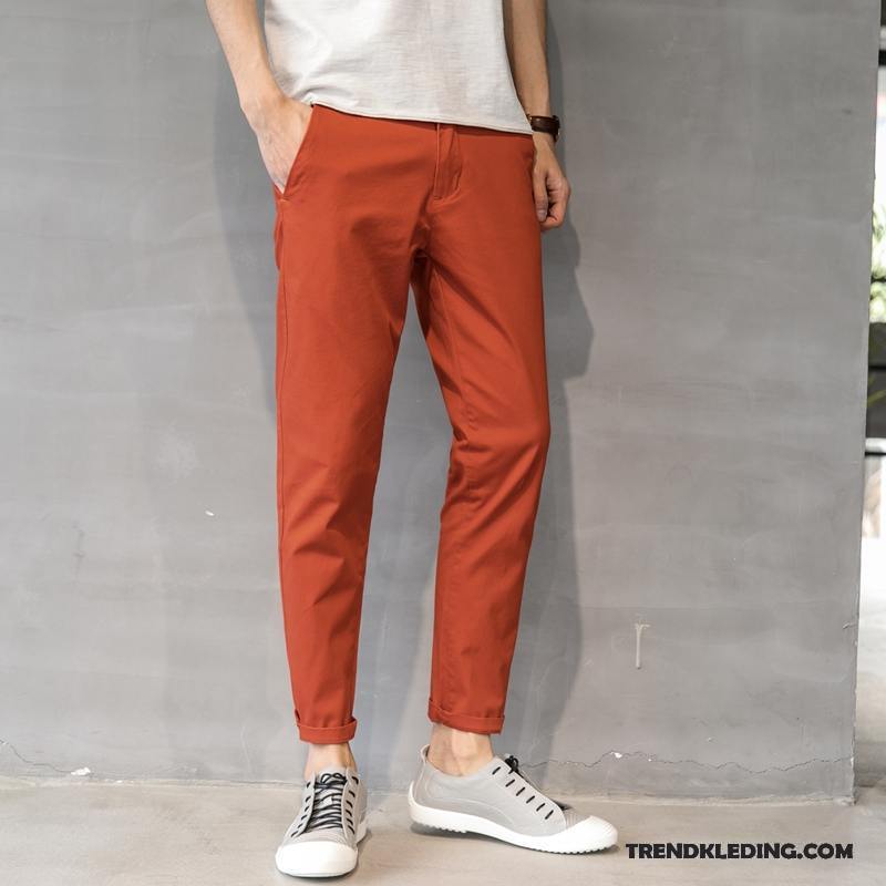 Broek Heren Slim Fit Katoen Trend Dunne Mini Elastiek Rood