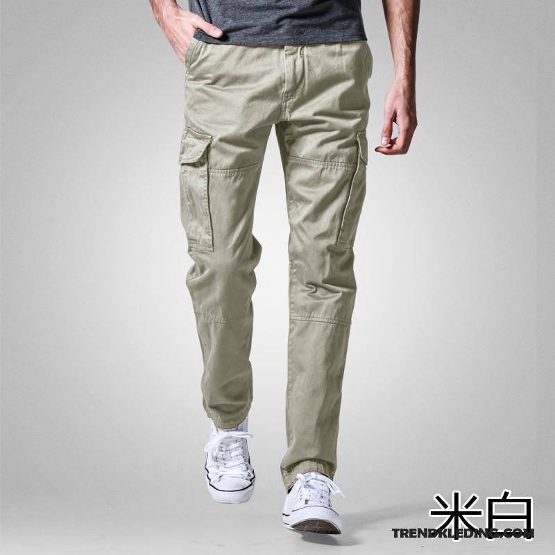 Cargobroek Heren Meer Zakken Trend Rechtdoor Herfst Slim Fit Casual Broek Camouflage Wit Beige