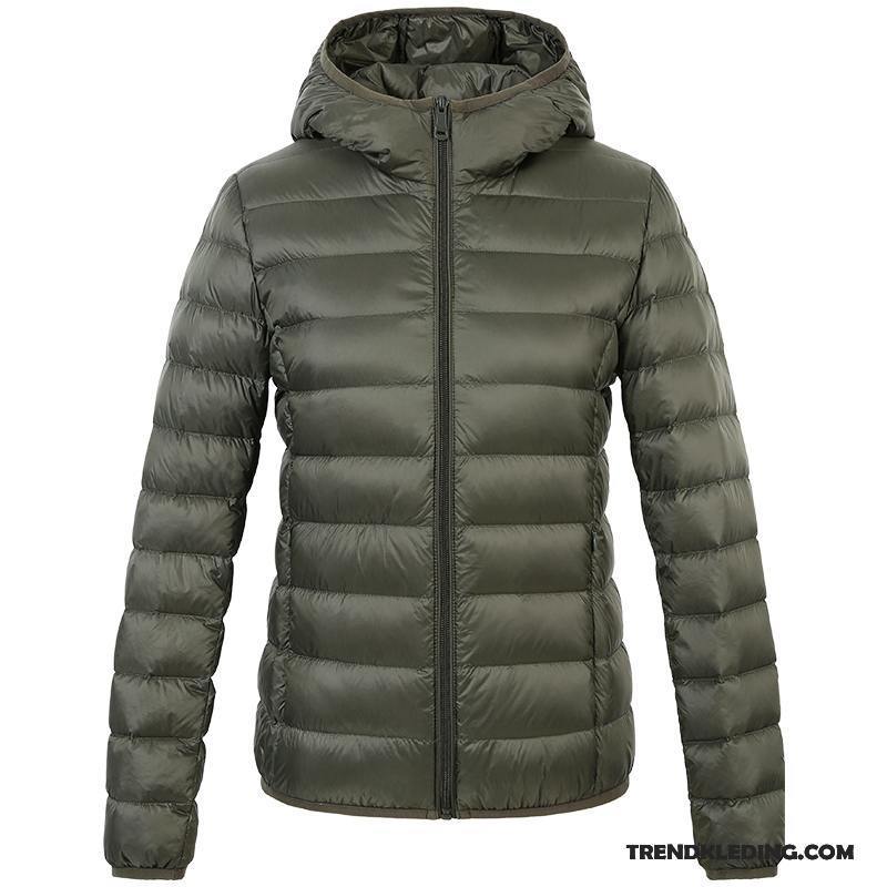 Donsjas Dames Lichte En Dun Hoodie Donsjack Nieuw Winter Hoge Legergroene Donker