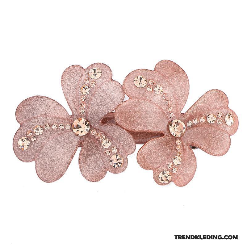 Haarspeld Dames Bloemen Haarclip Strass Accessoires Vlinderdas Veerklemmen Roze