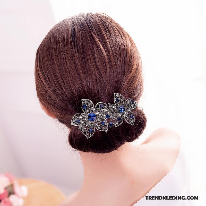 Haarspeld Dames Bloemen Strass Hoofdtooi Volwassen Veerklemmen Haarclip Blauw