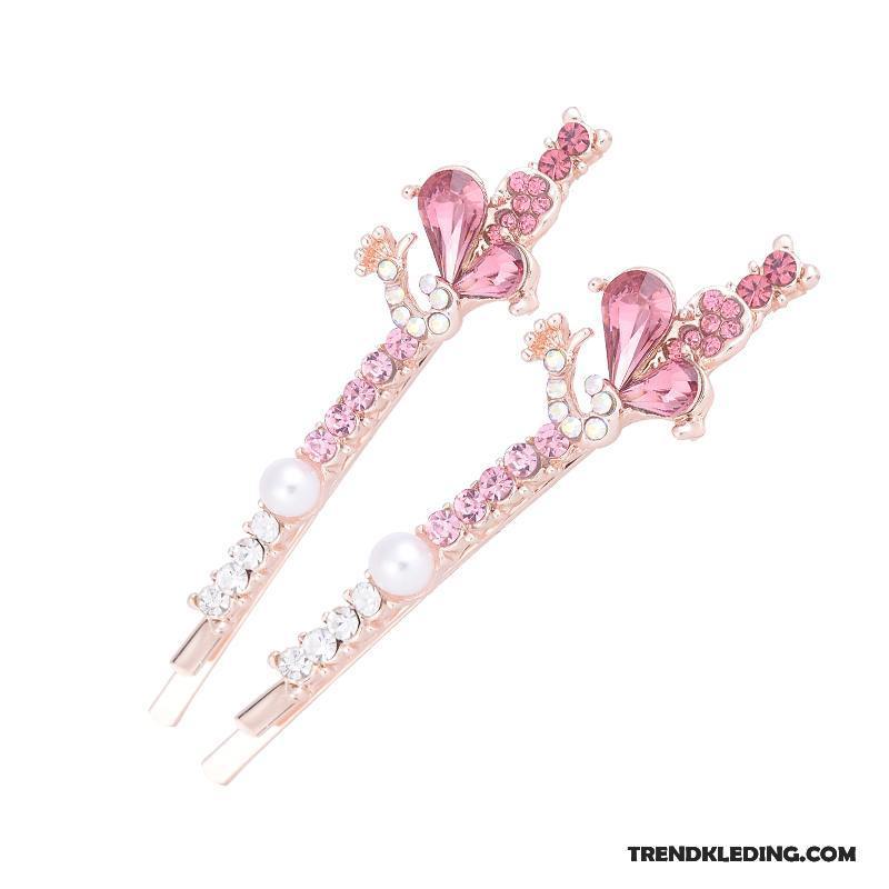 Haarspeld Dames Hoofdtooi Haaraccessoires Vlinderdas Pony Strass Haarclip Roze