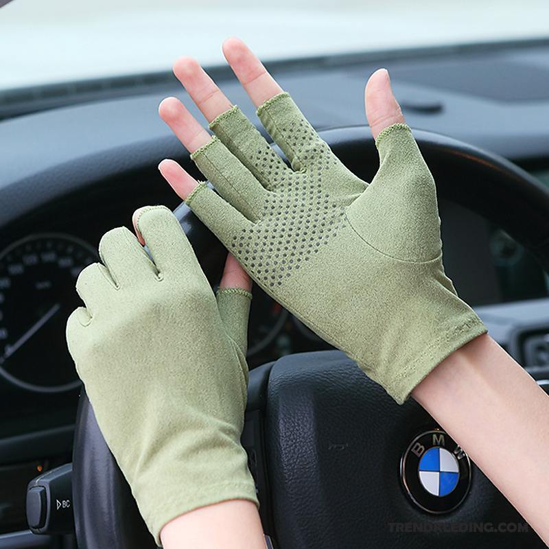 Handschoenen Dames Halve Vinger Autorijden Gemeenschappelijk Heren Antislip Absorbens Groen