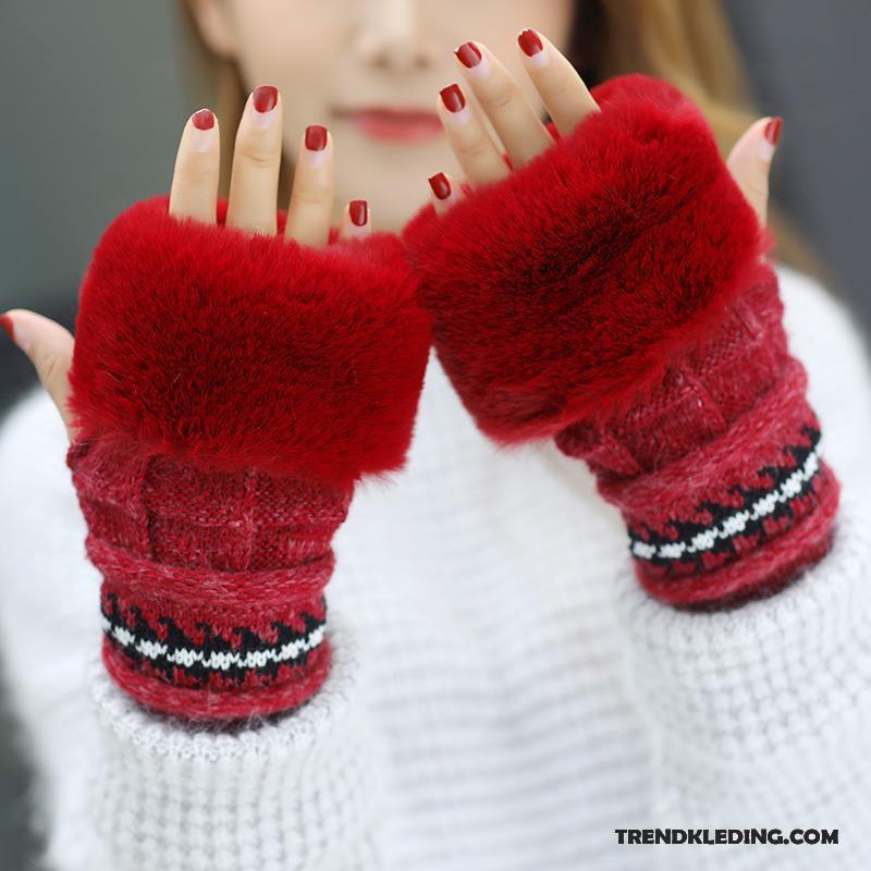 Handschoenen Dames Wollen Muts Student Slabbetje Schattig Twee Stukken Winddicht Rood