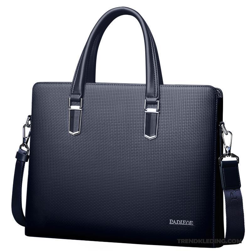 Handtas Heren Aktetas Business Casual Leer Messenger Tas Donkerblauw