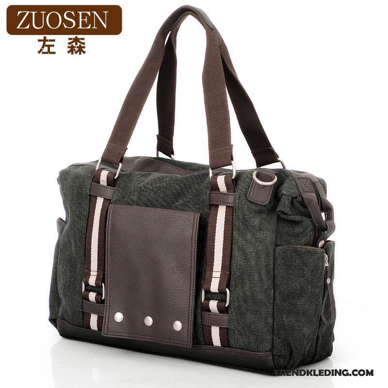 Handtas Heren Canvas Casual Grote Capaciteit Reizen Schoudertas Trend Bruine