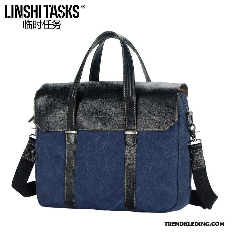 Handtas Heren Casual Rugzak Nieuw Canvas Mode Messenger Tas Marineblauw