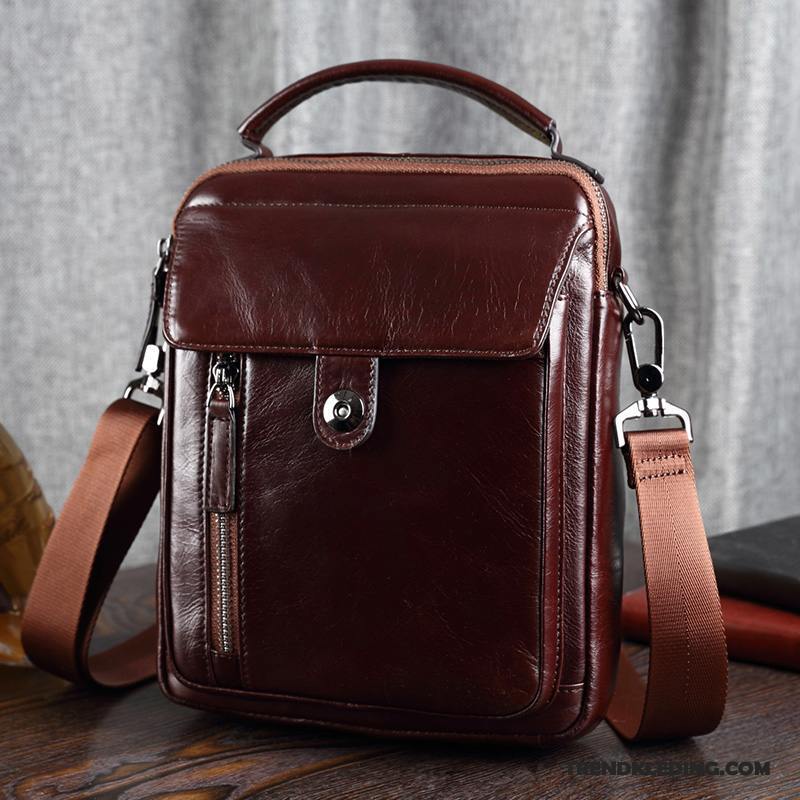 Handtas Heren Echt Leer Mini Vintage Trend Schoudertas Messenger Tas Rood Bruine