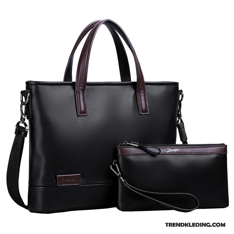 Handtas Heren Leer Business Messenger Tas Casual Aktetas Zwart