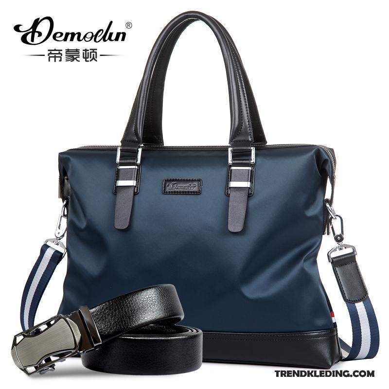 Handtas Heren Mode Casual Canvas Trend Computer Tas Nylon Donkerblauw