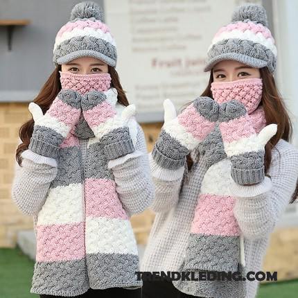 Hoed Dames Trend Zoet Winter Sjaal Wollen Muts Schattig Roze Wit Grijs