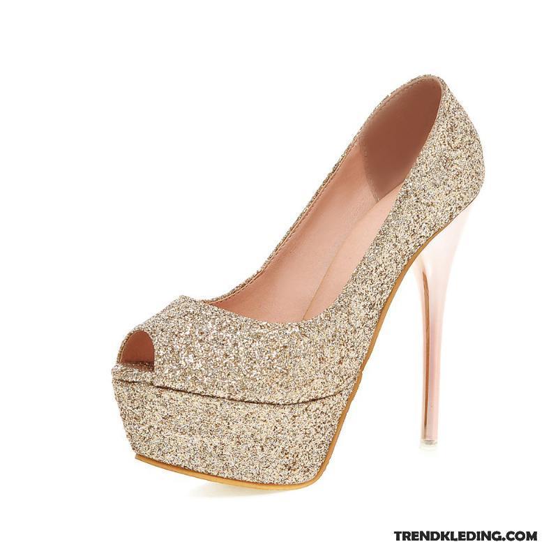 Hoge Hakken Dames Platform Schoenen Pumps Voorjaar Pailletten Sandaal Goud