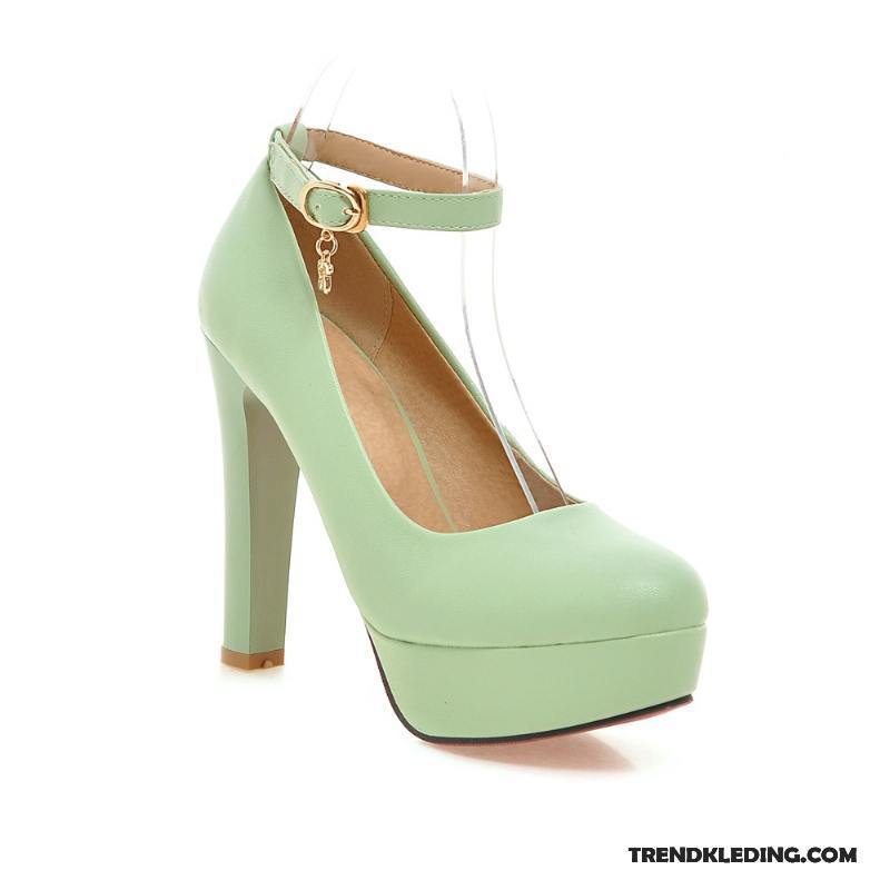 Hoge Hakken Dames Platform Vrouw Zomer Pumps Schoenen Leren Schoenen Wit Licht Groen