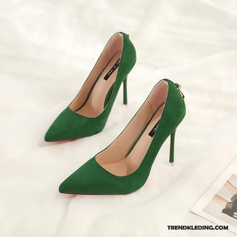 Hoge Hakken Dames Punt Vrouwen Dunne Etiquette Suede Schoenen Rood Groen