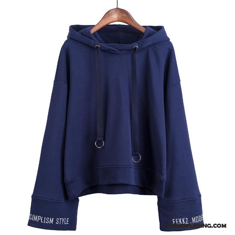 Hoodie Dames Flare Broek Nieuw Eenvoudige Losse Voorjaar 2018 Effen Kleur Blauw