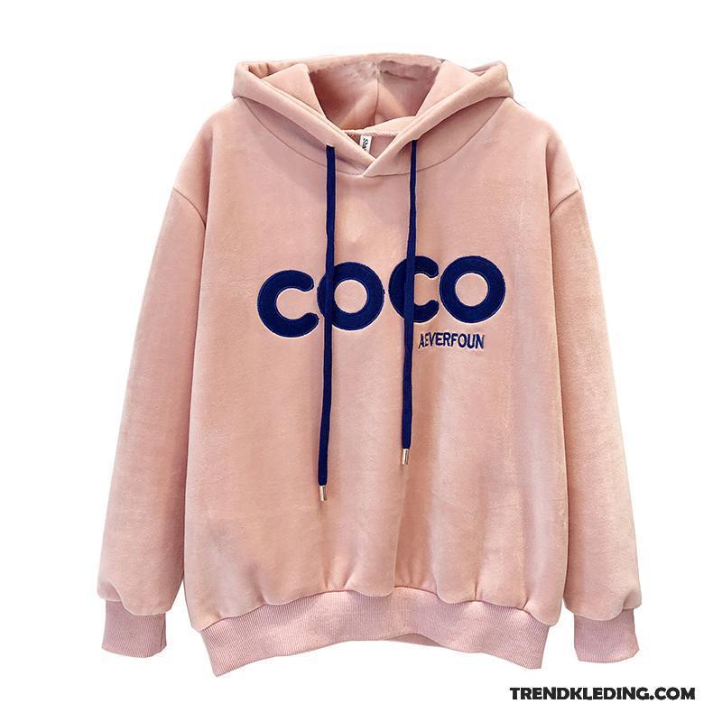 Hoodie Dames Geborduurde Voorjaar Jasje Nieuw Letter 2018 Roze Rood Gouden