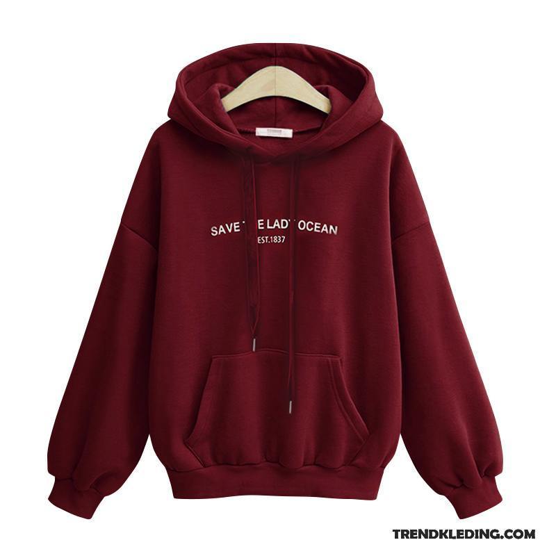 Hoodie Dames Plus Kasjmier Herfst Pullover Student Nieuw Losse Rode Wijn Rood