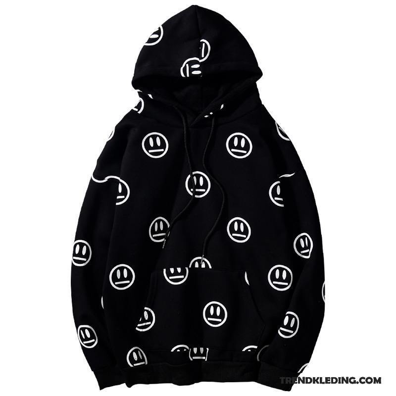 Hoodie Heren Dames Mini Lovers Losse Plus Kasjmier Smiley Zwart