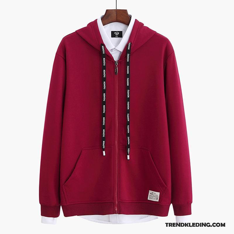 Hoodie Heren Dunne Trend Herfst Met Capuchon Cardigan Jeugd Rood