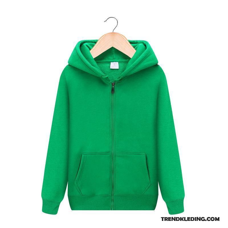 Hoodie Heren Herfst Voorjaar Mannelijk Rits Jas Cardigan Effen Kleur Groen