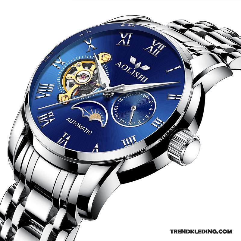 Horloge Heren Trend Horlogeband Automatisch Gemiddelde Student Roestvrij Staal Blauw Zilver