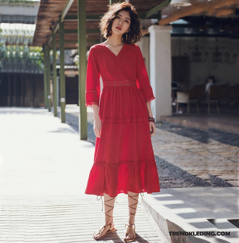 Jurk Dames Dunne Zomer Nieuw Strand Reis 2018 Zandkleur Rood