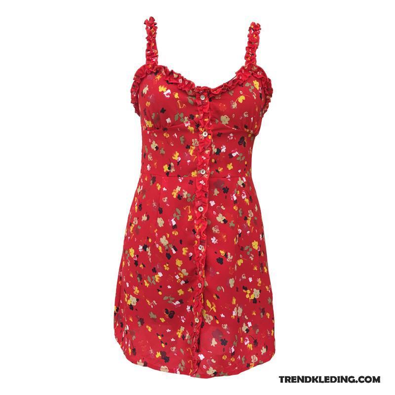 Jurk Dames Meisje Sexy Hete Verkoop Mini Bedrukken Bloemen Rood