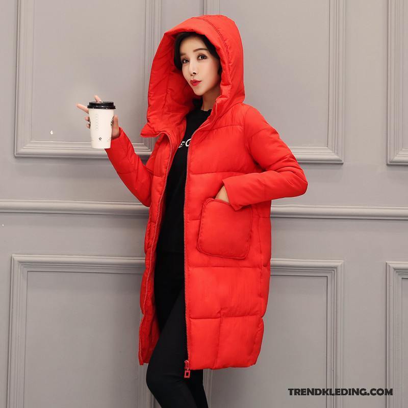 Katoenen Jas Dames Lang Nieuw Winter Winter Kleding 2018 Rood