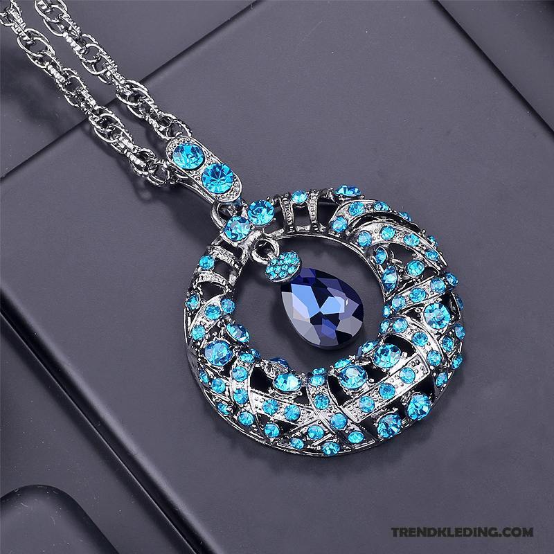 Ketting Dames Herfst Winter Accessoires Alle Wedstrijden Lange Kristal Blauw