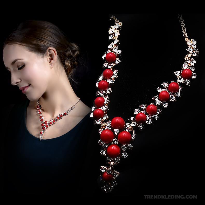 Ketting Dames Korte Kristal Nieuw Mode Accessoires Verjaardagscadeau Rood