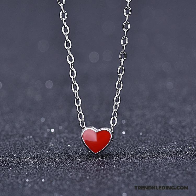 Ketting Dames Schattig Zoet Met De Hand Korte Fijne Liefde Rood