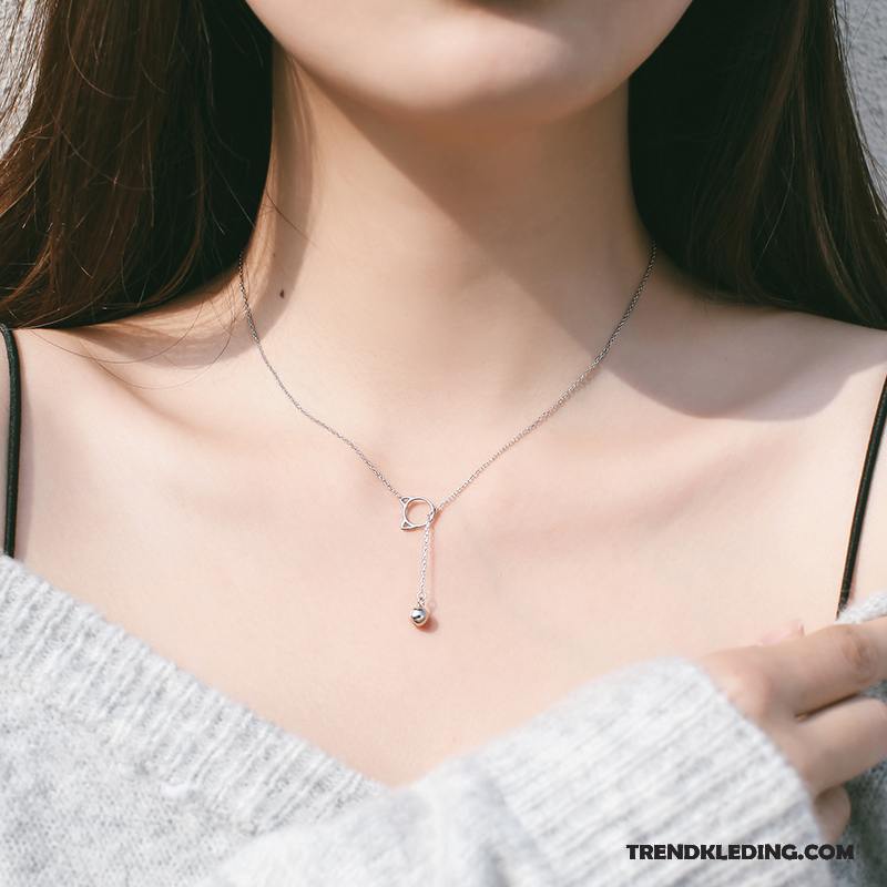 Ketting Dames Zuiver Accessoires Eenvoudig Kat Student Schattig Zilver