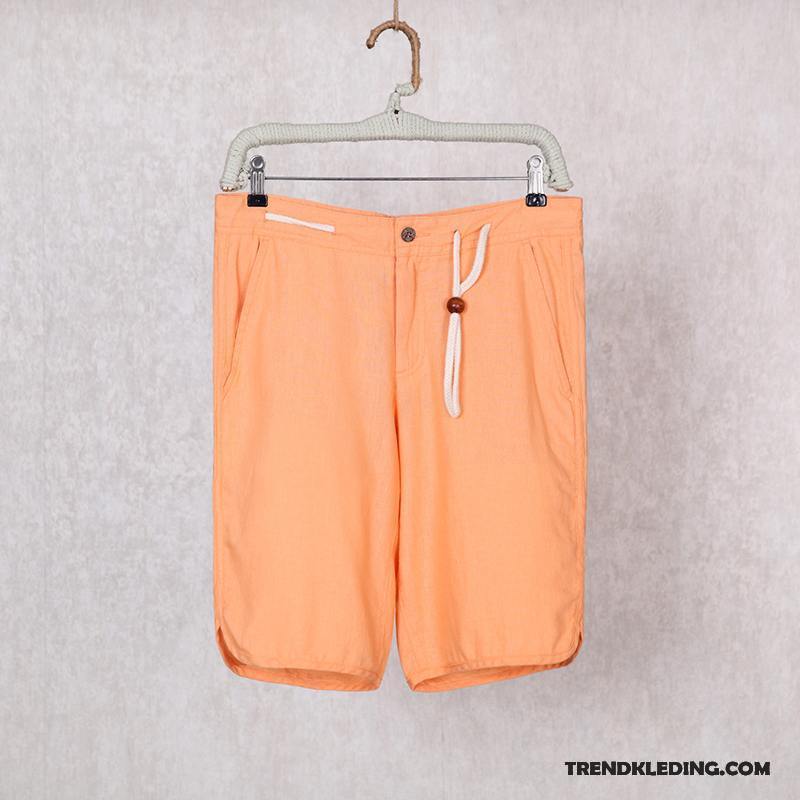 Korte Broek Heren Katoen En Linnen Dunne Mannelijk Zomer Trend Casual Zandkleur Rood Wit Oranje