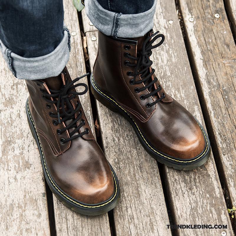 Laarzen Heren Mannen Brits Leer Schoenen Herfst Vintage Bruine