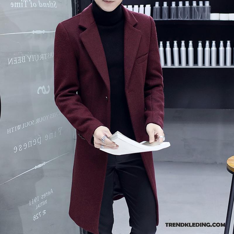 Mantel Heren Trenchcoat Trend Jas Wol Wollen Doek Lang Lange Rood